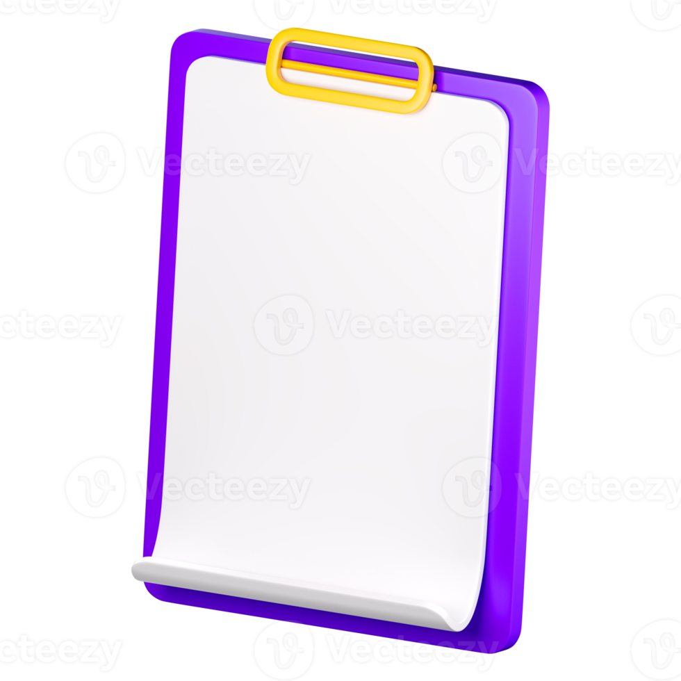 3d empty cheklist clipboard icon. Todo or tasks list, vote form, online survey, feedback or examination concept. High quality isolated render png