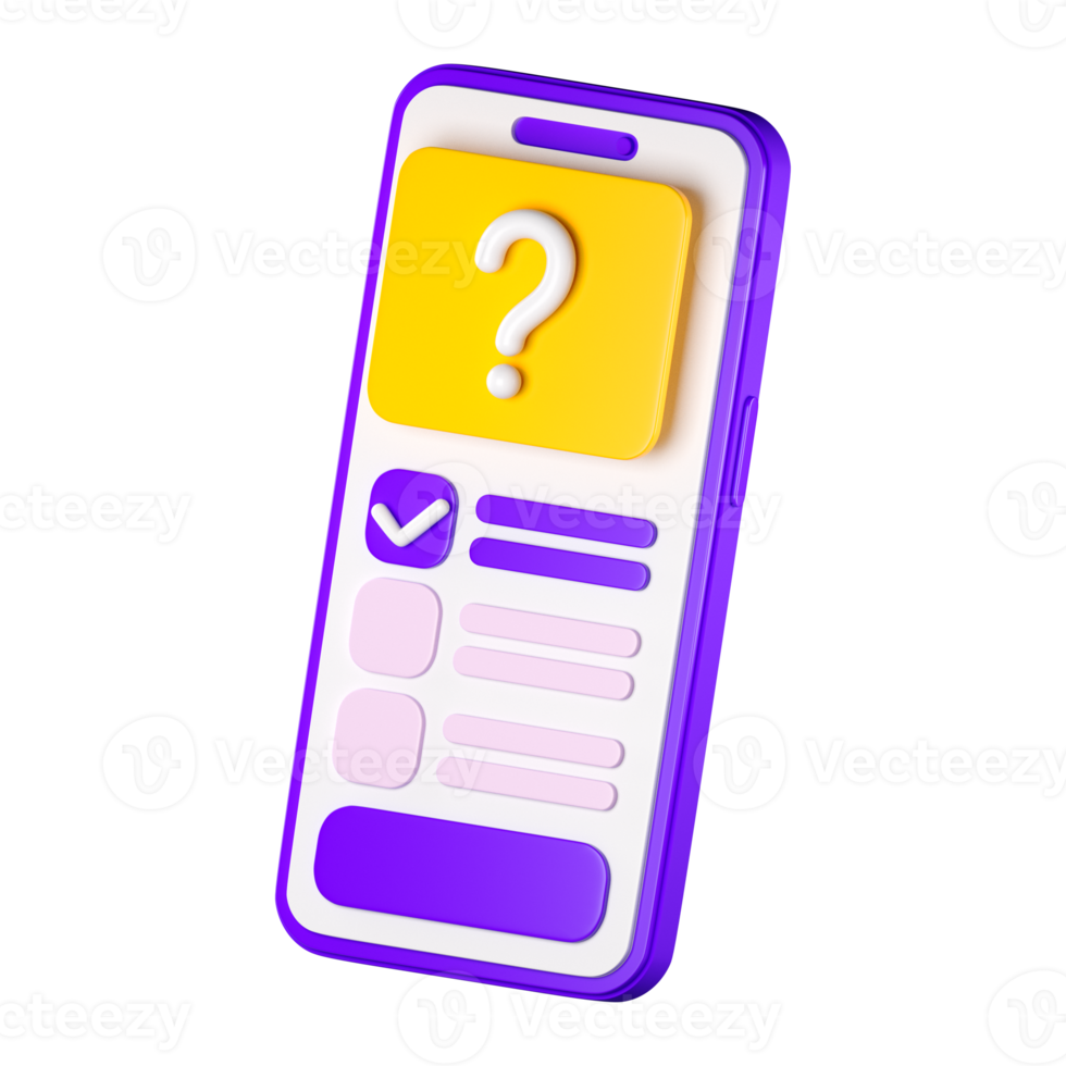 3d smartphone with checklist on the screen. Todo or tasks list, vote form, online survey, feedback or examination concept. High quality isolated render png