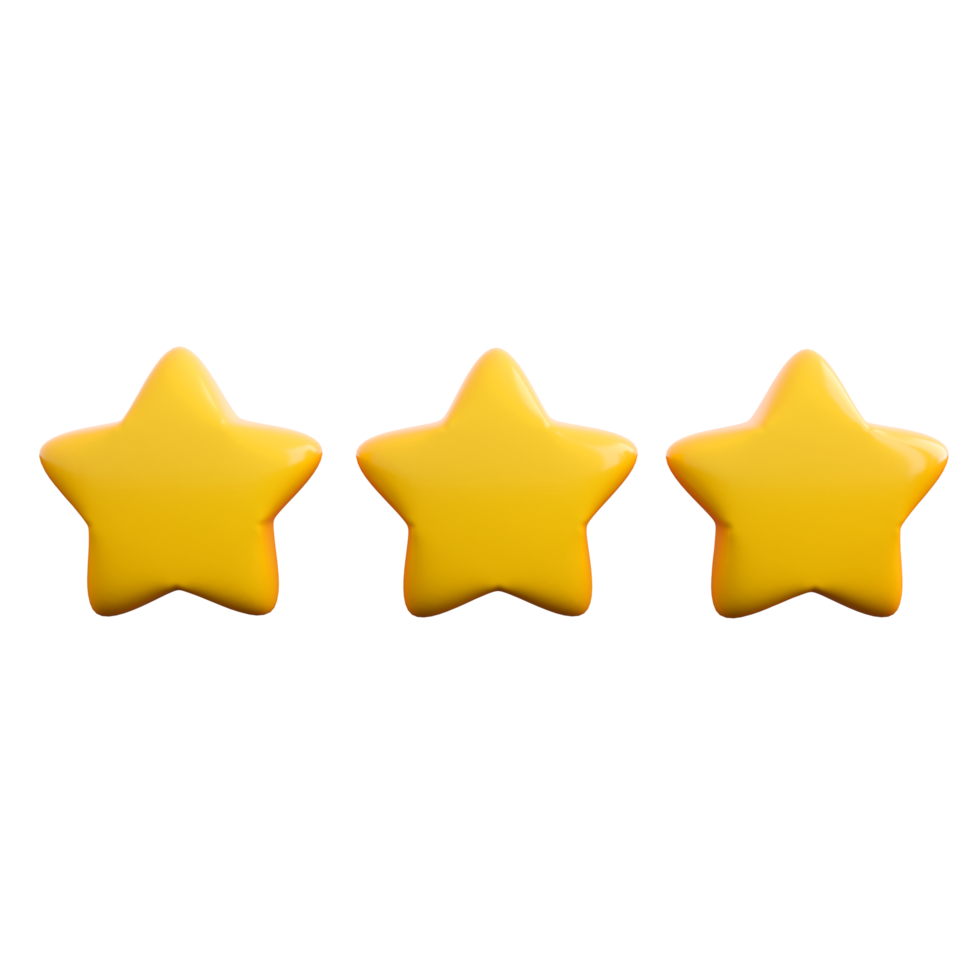 3d three stars icon. Review, feedback, customer rating and satisfaction concept. High quality isolated 3d render png