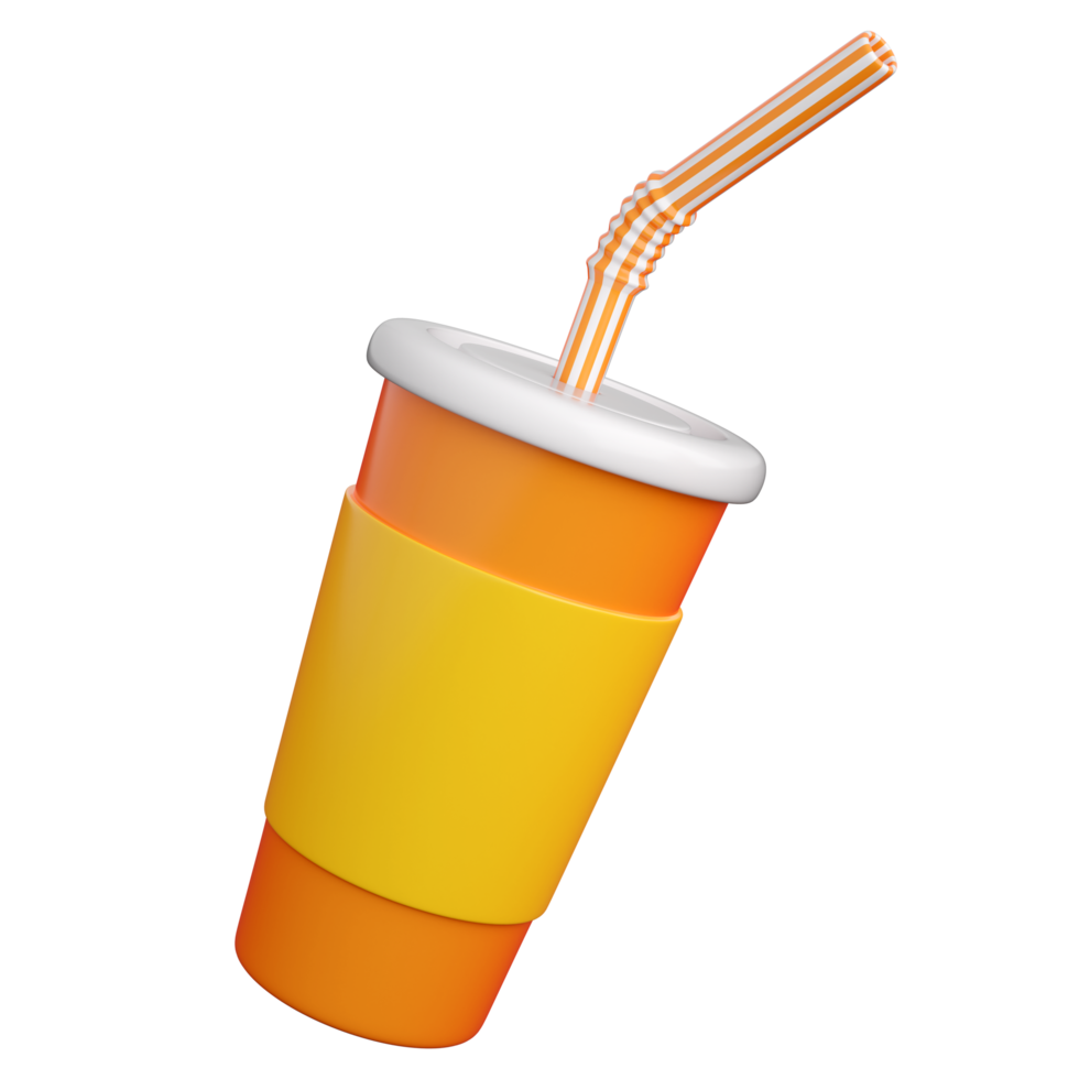 Papel 3d o vaso de plástico con tubo rayado. concepto de snack de comida rápida o cine. renderizado 3d aislado de alta calidad png