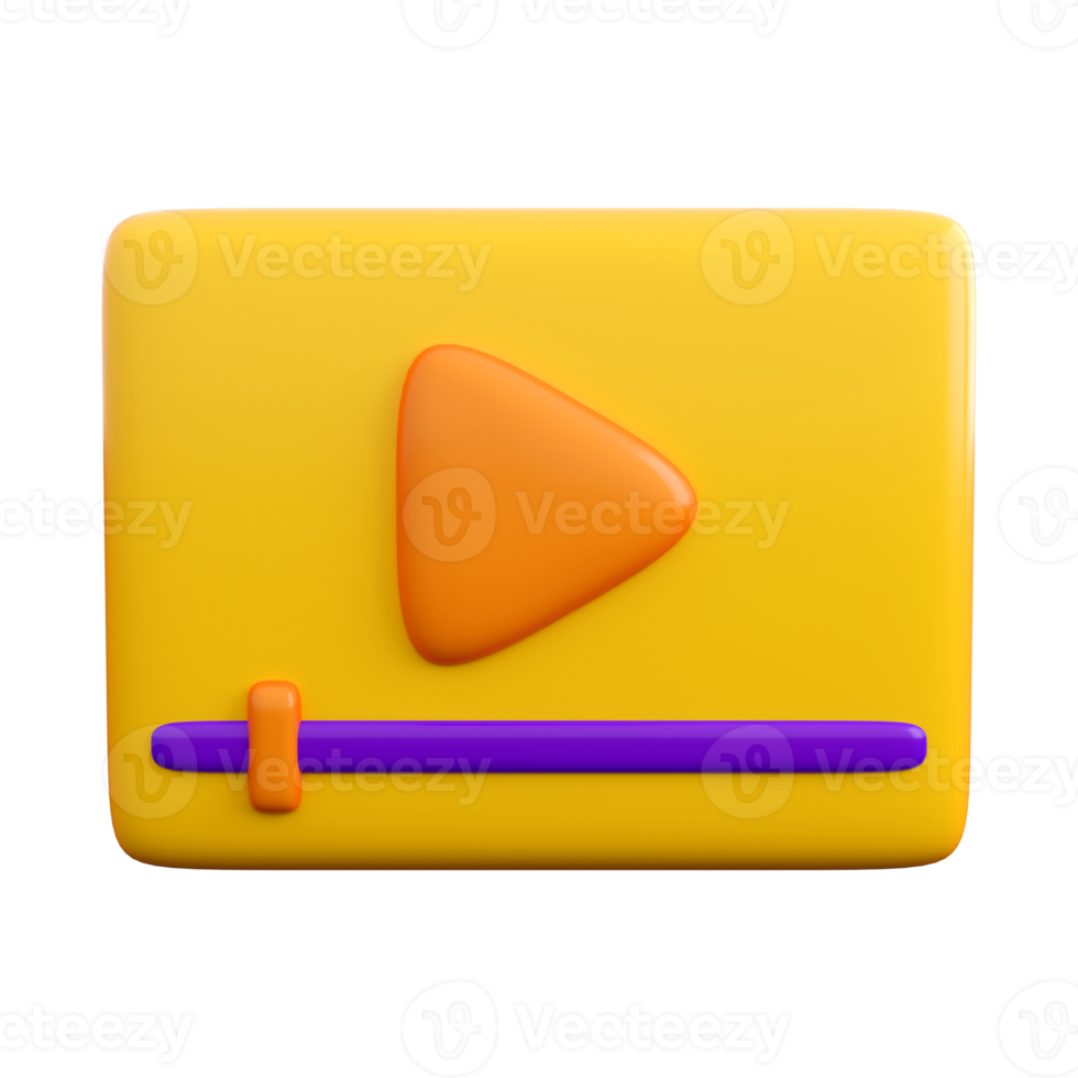 3d play video icon with scroll bar. Playing, streaming video, social media  or multimedia concept. High quality isolated 3d render png