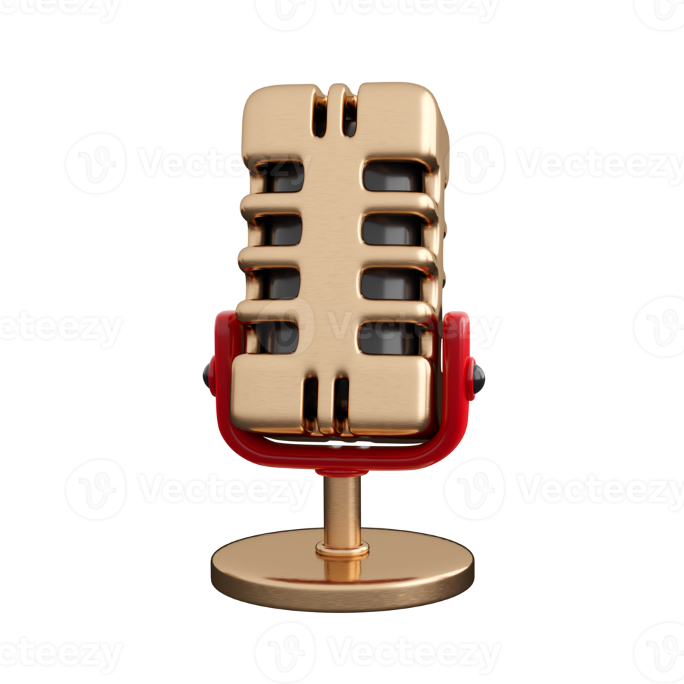 3d retro microphone. Broadcasts, interviews, recording, podcast studio or karaoke concept. High quality isolated 3d render png