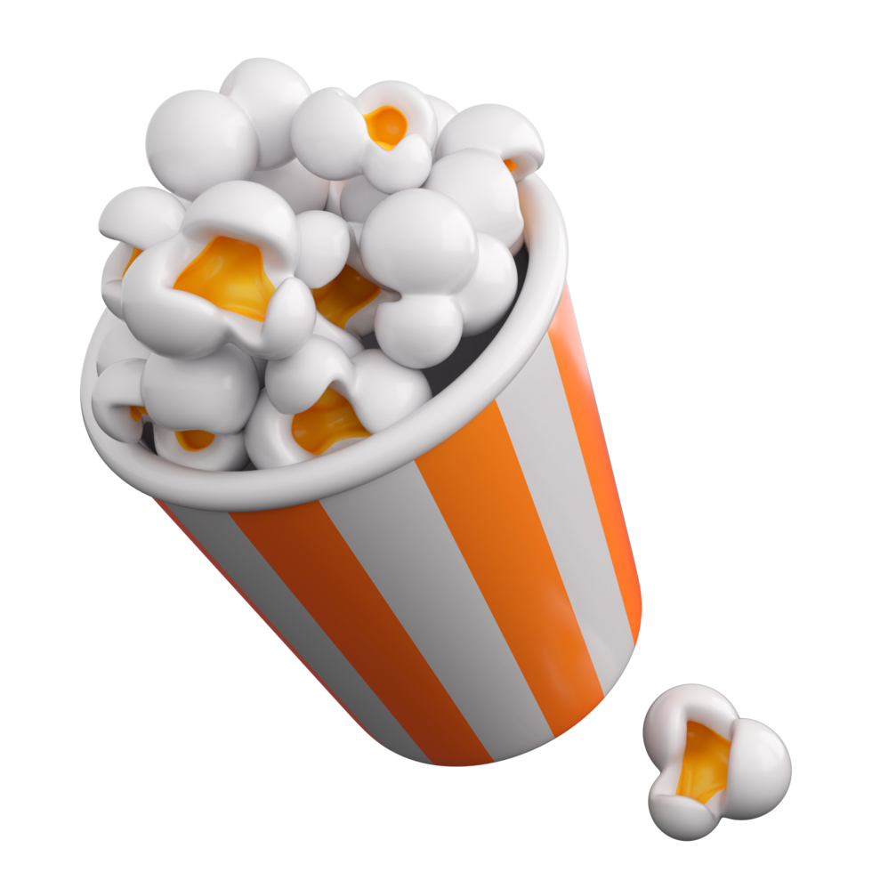 3d popcorn gestreept emmer. bioscoop tussendoortje, film, vermaak concept. hoog kwaliteit geïsoleerd 3d geven png