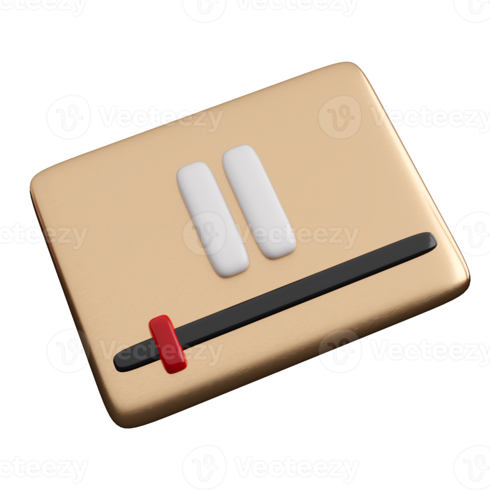 3D-Stoppvideosymbol mit Bildlaufleiste. spielen, streamen von video, social media oder multimedia-konzept. hochwertige isolierte 3d-darstellung png