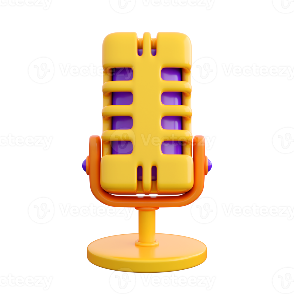 3d retro microphone. Broadcasts, interviews, recording, podcast studio or karaoke concept. High quality isolated 3d render png
