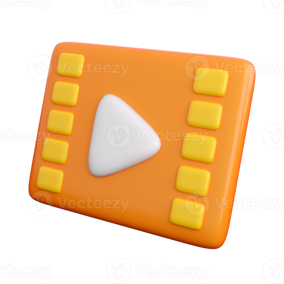 3d play video icon with cinema frame. Playing, streaming video, social media  or multimedia concept. High quality isolated 3d render png