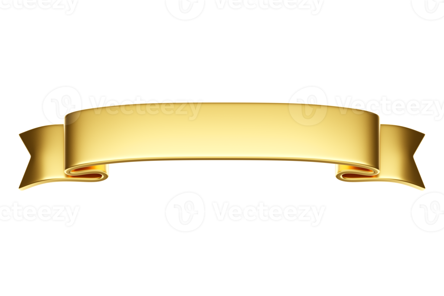 3d label ribbon. Glossy gold blank plastic banner for advertisment, promo and decoration elements. High quality isolated render png