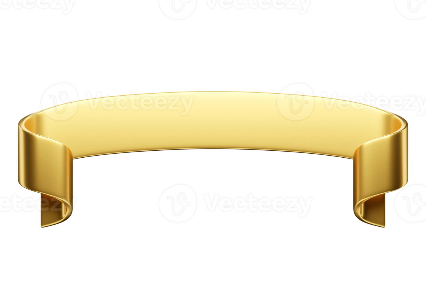 3d label ribbon. Glossy gold blank plastic banner for advertisment, promo and decoration elements. High quality isolated render png