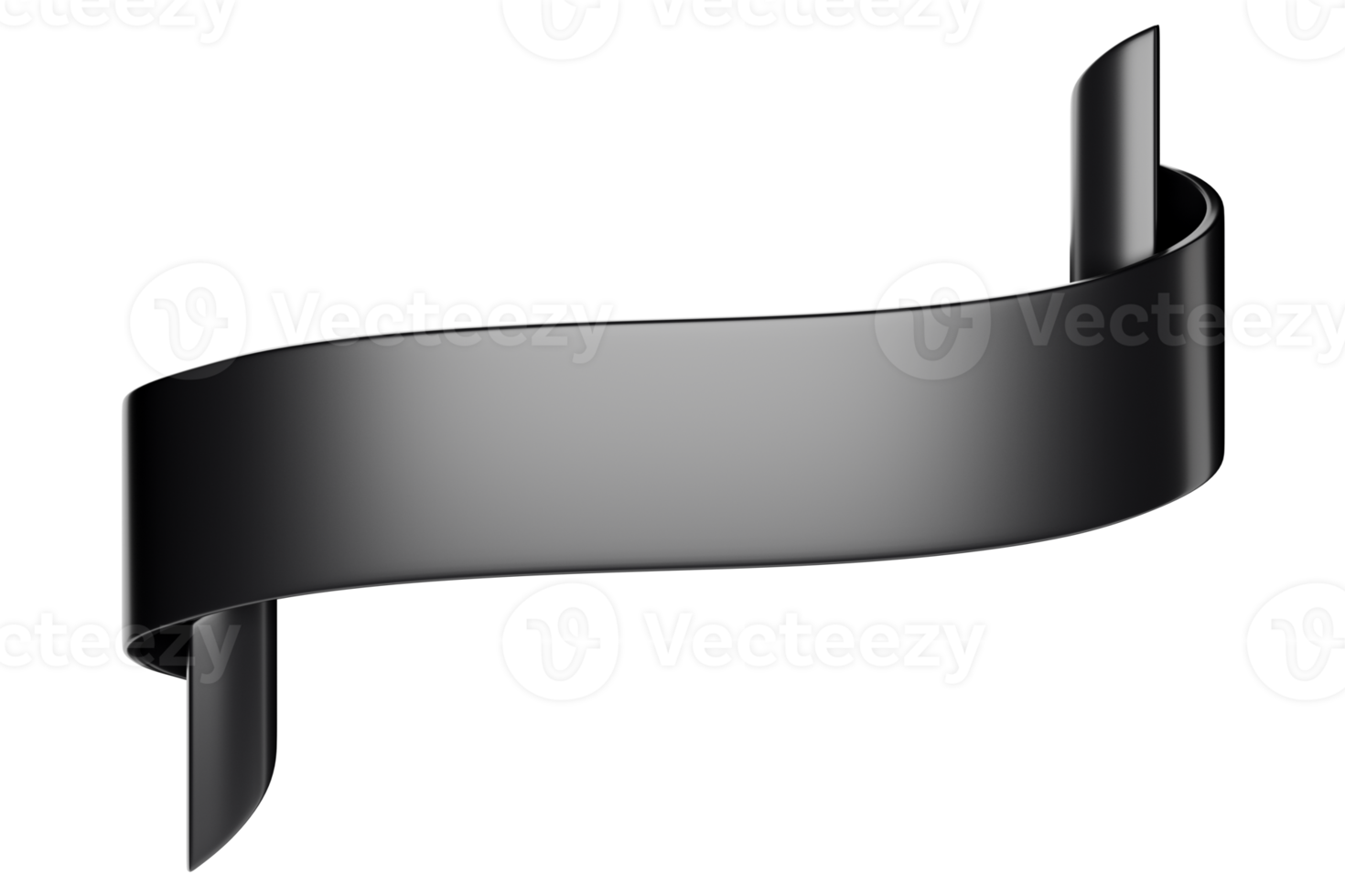 3d label ribbon. Glossy black blank plastic banner for advertisment, promo and decoration elements. High quality isolated render png