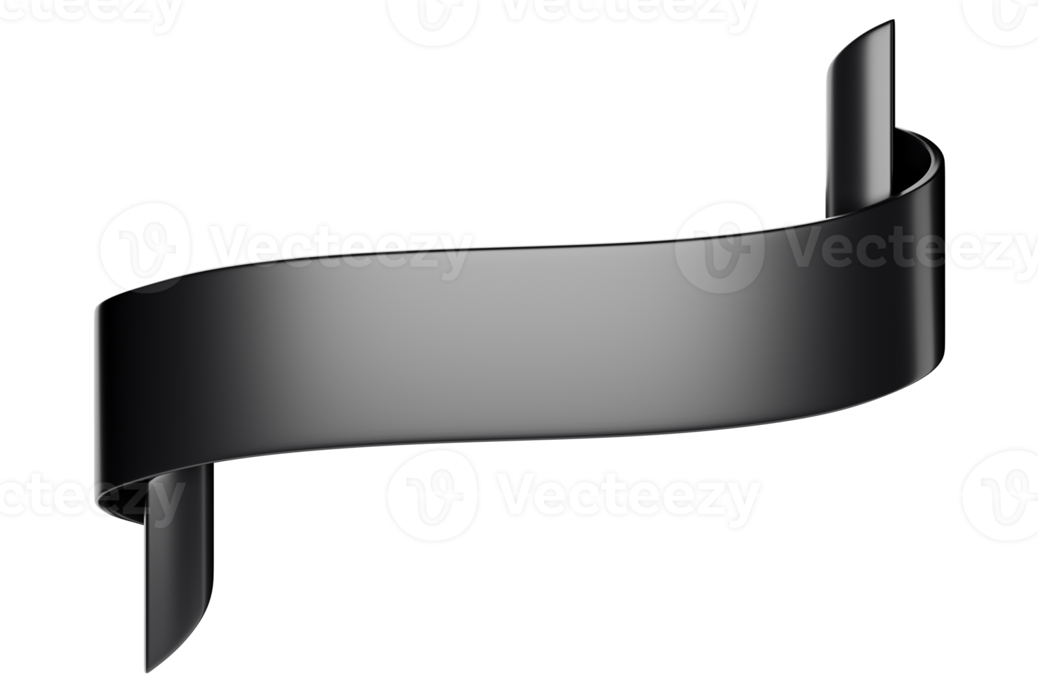 3d label ribbon. Glossy black blank plastic banner for advertisment, promo and decoration elements. High quality isolated render png