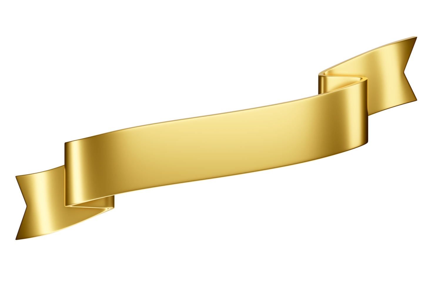 3d label ribbon. Glossy gold blank plastic banner for advertisment, promo and decoration elements. High quality isolated render png