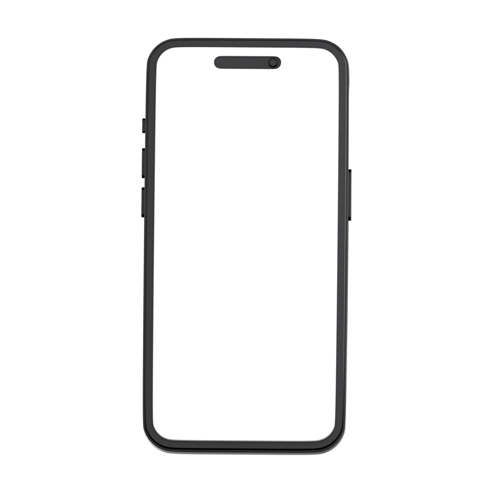 3d smartphone mockup with empty white screen. Phone front view template. Communication template. High quality isolated render png