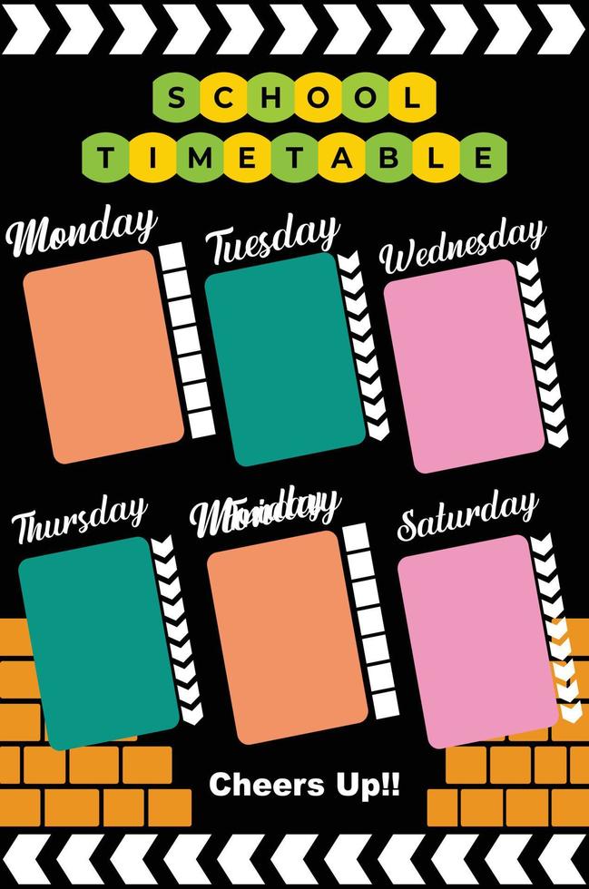 Monday to Saturday class schedule template. Six working days. Cute to display on the wall. Also suitable when used for wall magazine templates or electronic magazines. Info graphic template vector