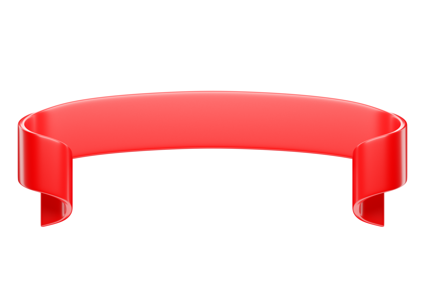 3d label ribbon. Glossy red blank plastic banner for advertisment, promo and decoration elements. High quality isolated render png
