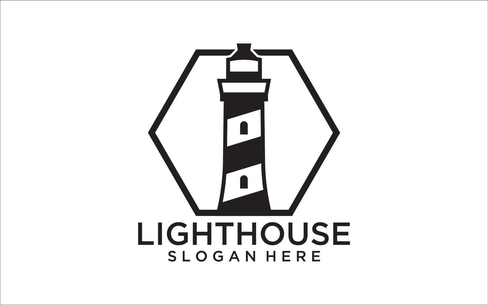 Lighthouse beacon building emblems, marine navigation lighthouse silhouettes. Beacon towers labels illustration set. Lighthouse safety emblem, silhouette monochrome tower vector