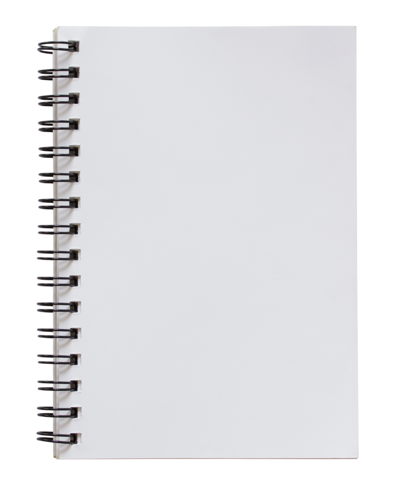 blank white spiral notebook isolated with clipping path for mockup png