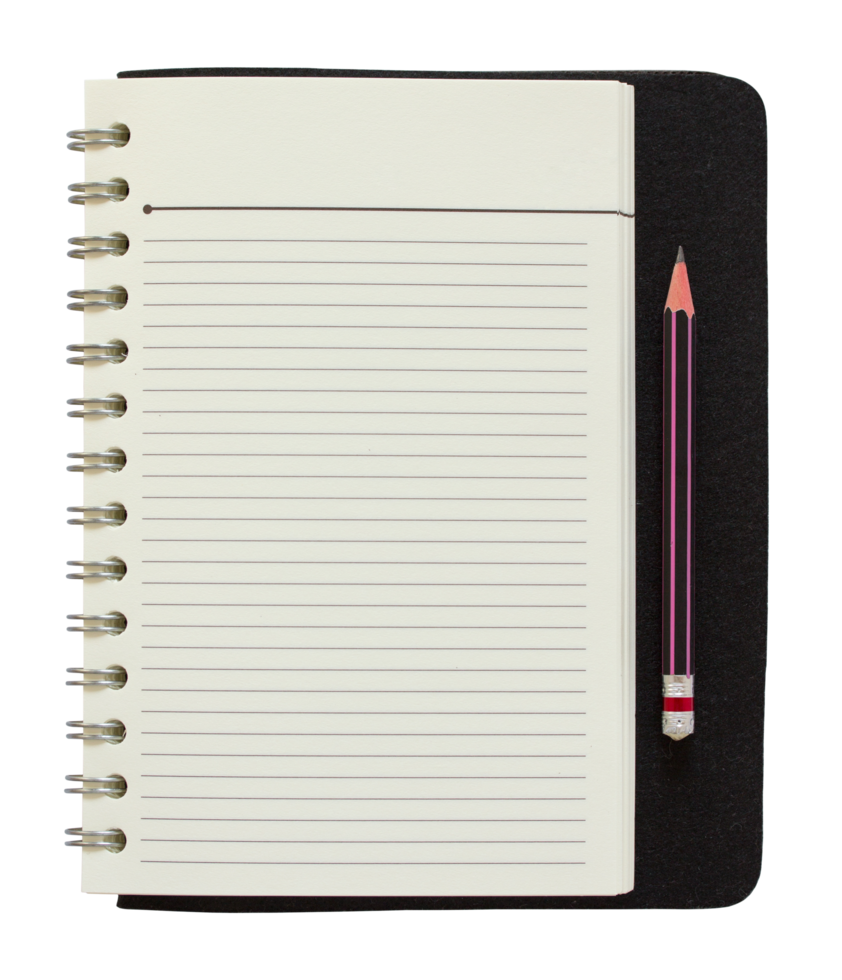 blank spiral notebook and pencil isolated with clipping path for mockup png