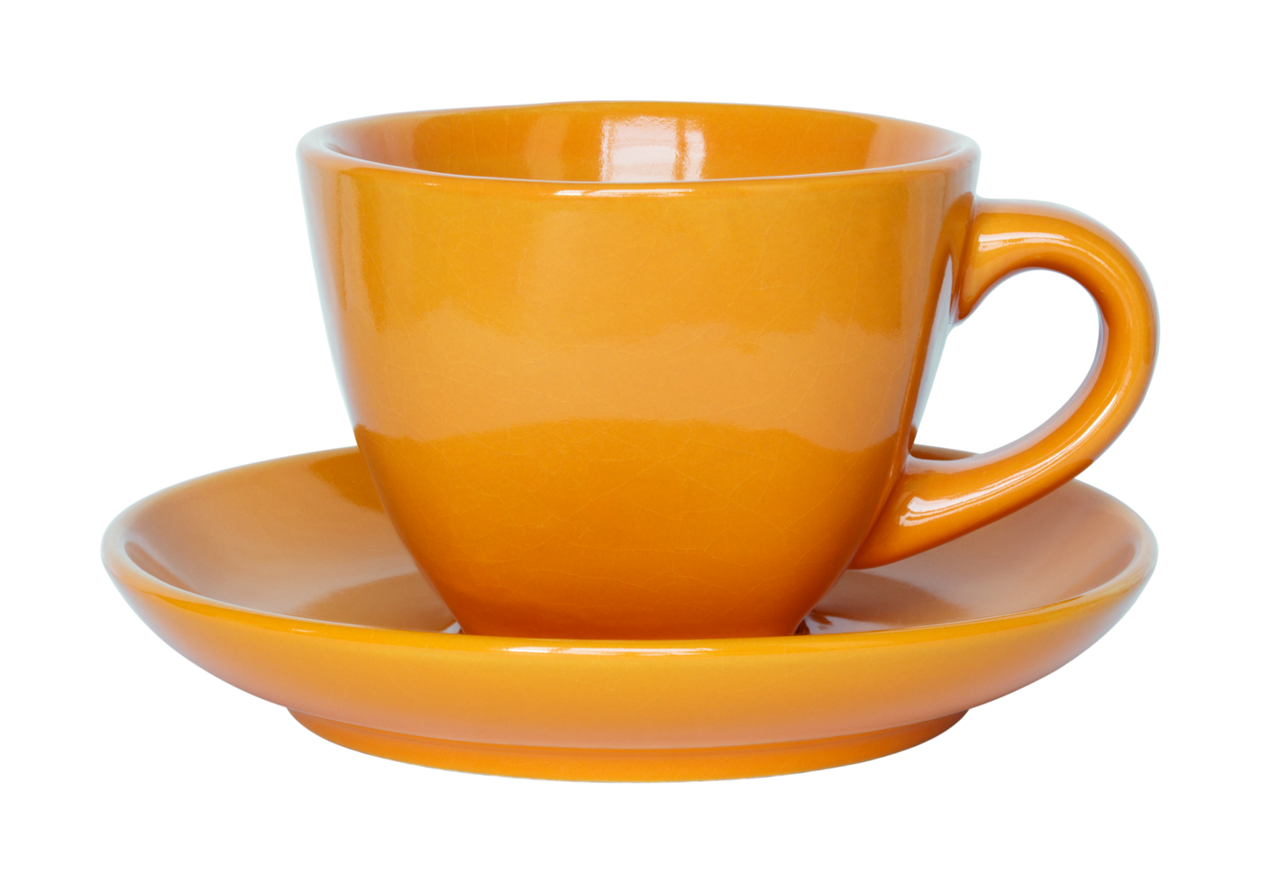 empty orange cup and saucer isolated with clipping path for mockup png