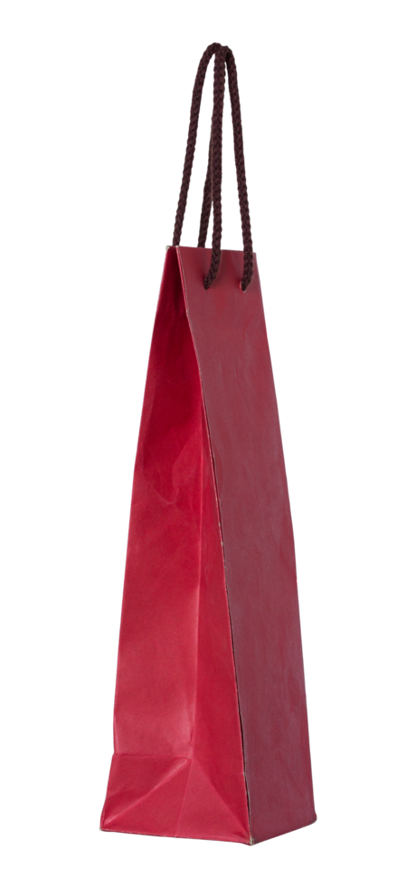 red paper bag for wine bottles isolated with clipping path for mockup png