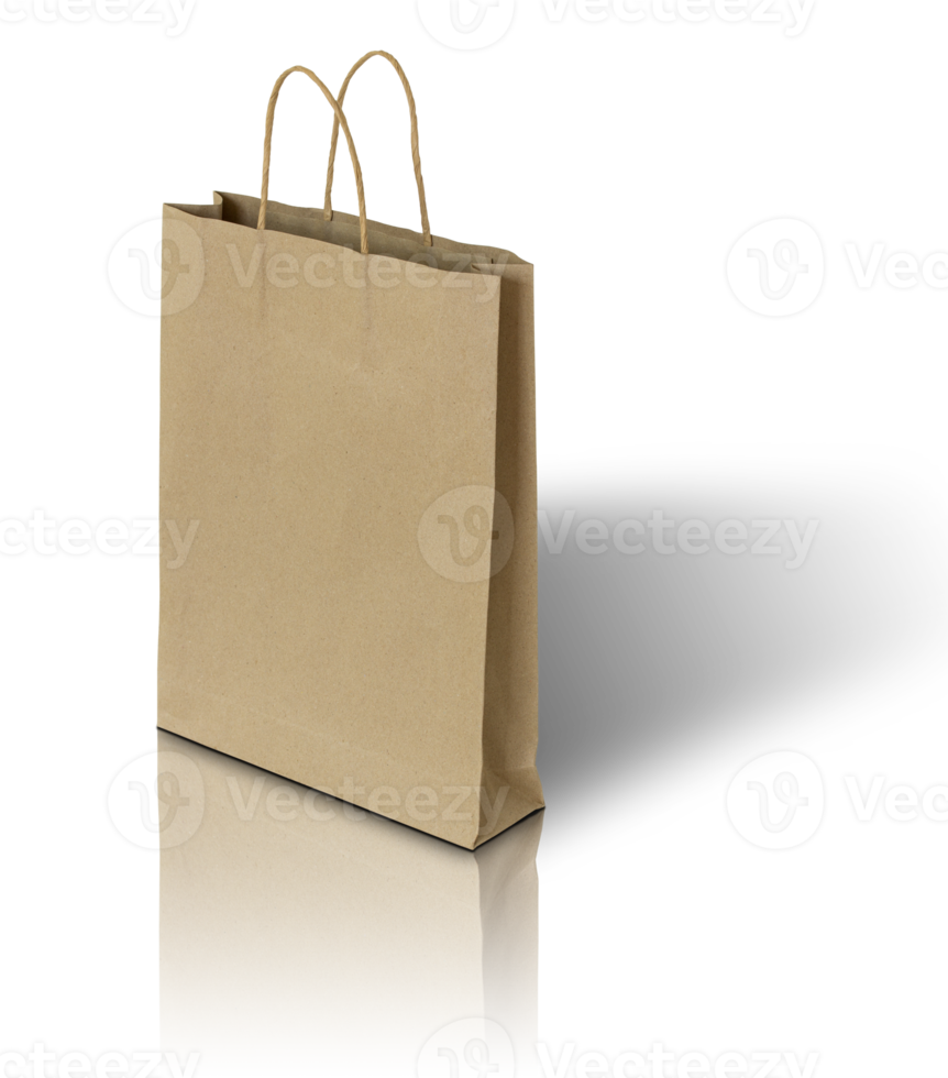 brown paper bag isolated with reflect floor for mockup png