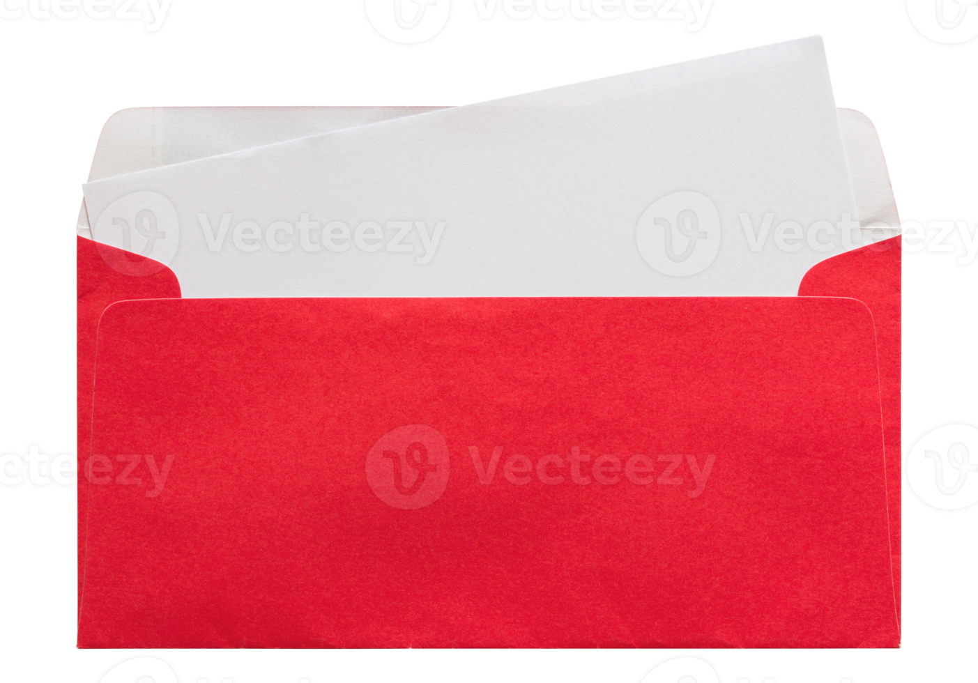 envelope vermelho aberto com carta em branco isolada com traçado de recorte para maquete png