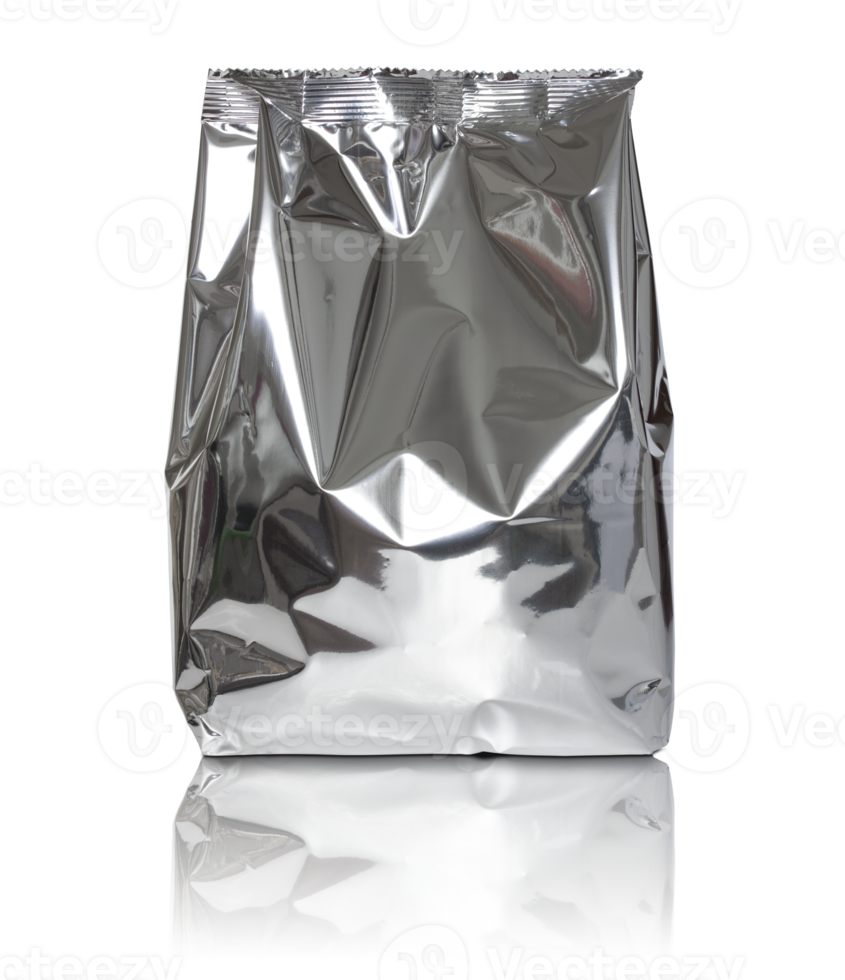Foil package bag isolated with reflect floor for mockup png