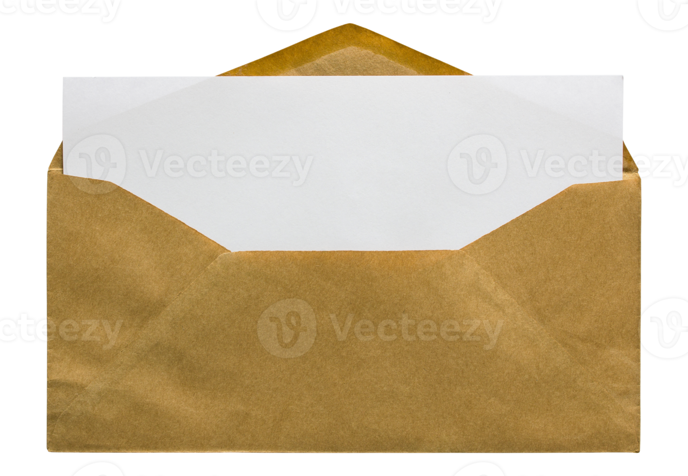 envelope marrom aberto com carta em branco isolada com traçado de recorte para maquete png