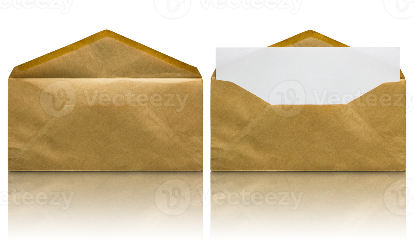 open brown envelope with blank letter isolated with reflect floor png