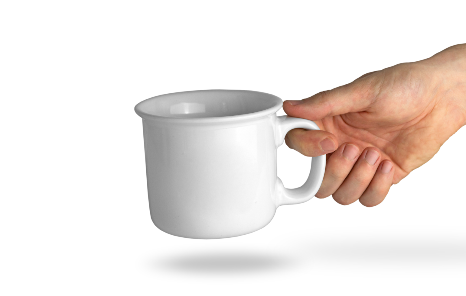 White Mug in Hand on Transparent Background png