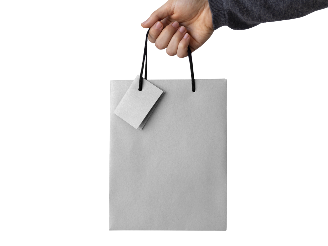 Gift Bag with Label on Hand over Transparent Background png