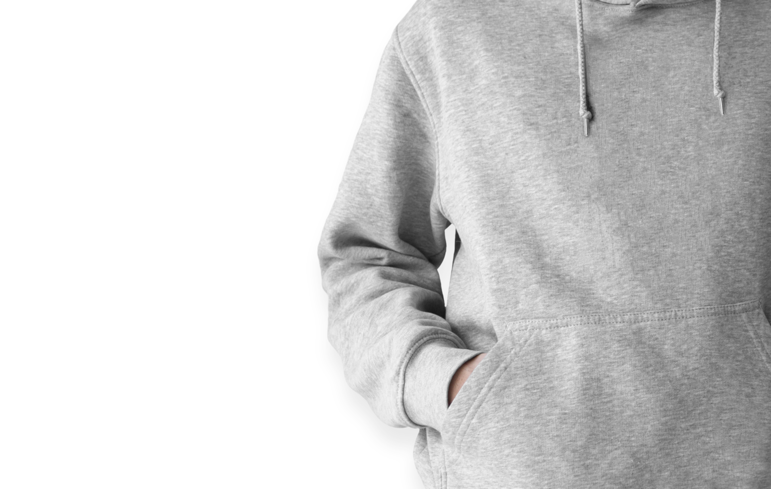 Modell mit grauem Hoodie über transparentem Hintergrund png