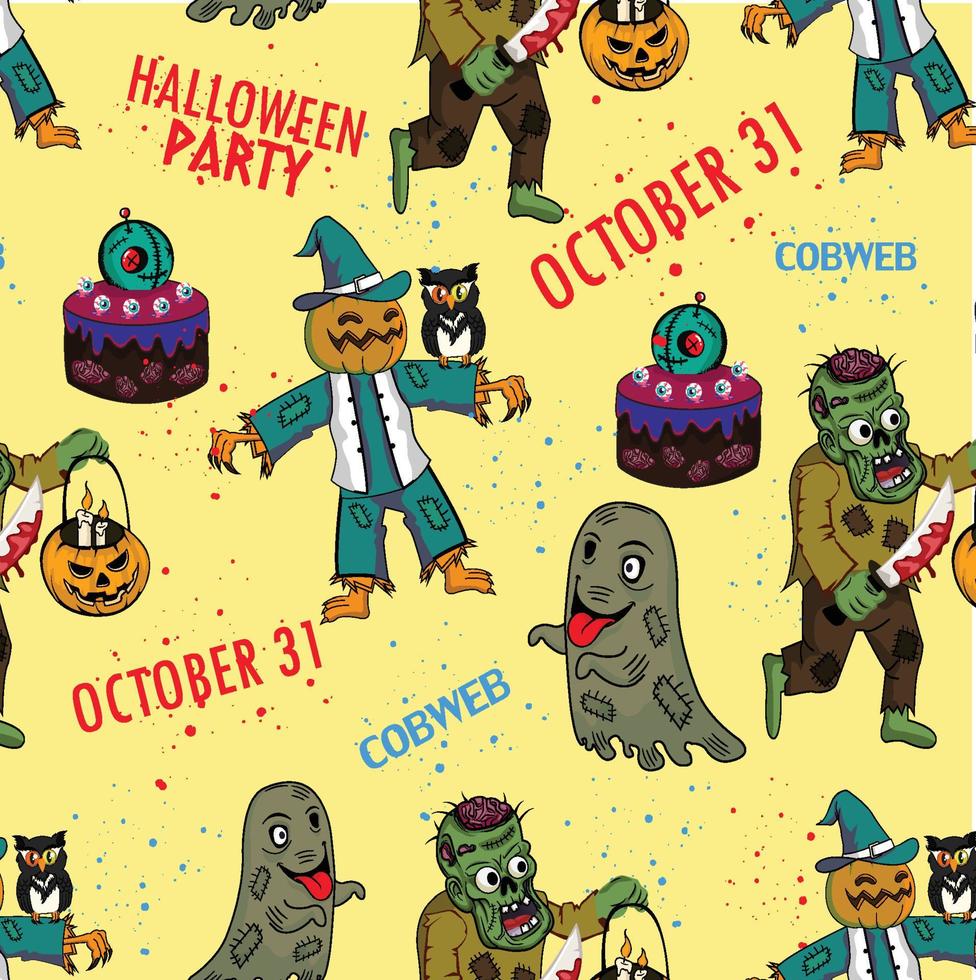 halloween pattern ghost zombie evil characters decor vector