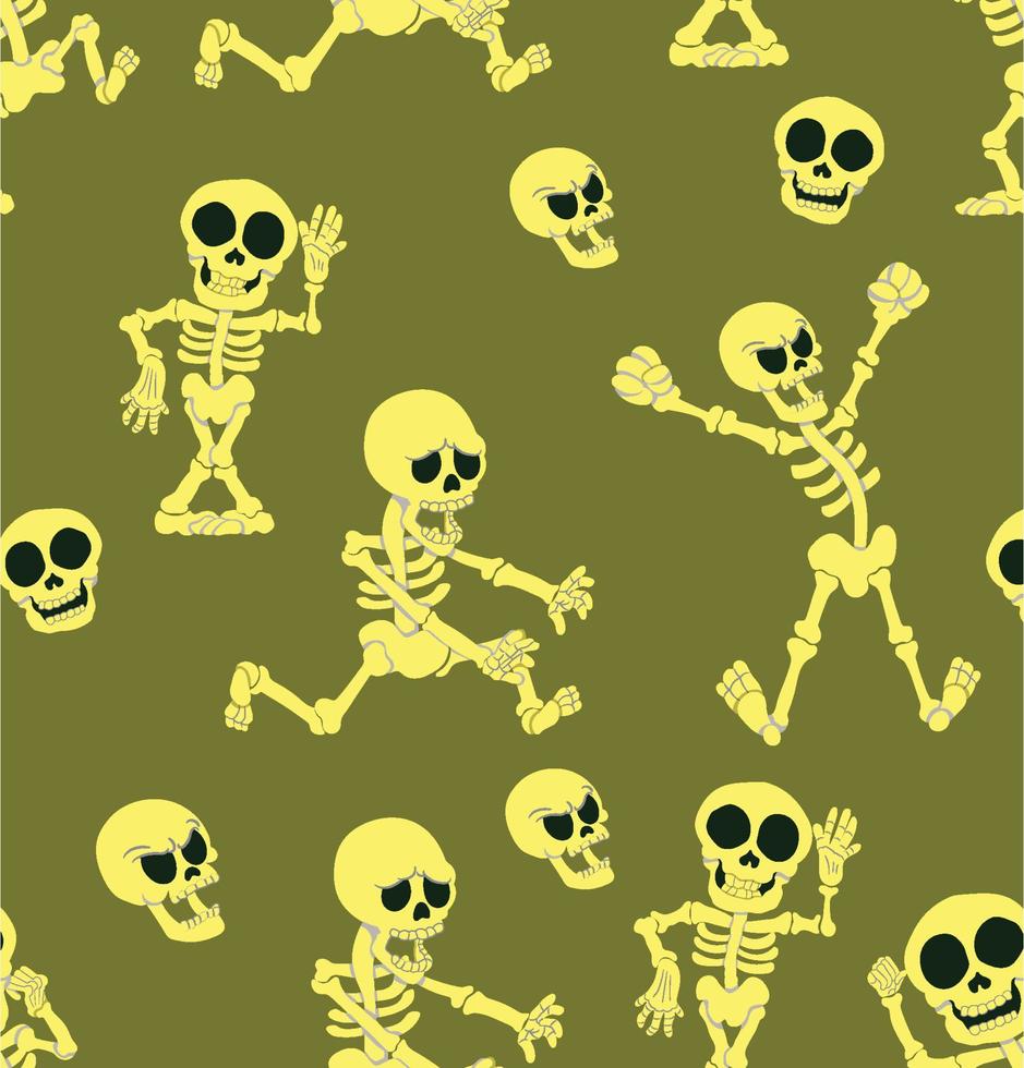 halloween pattern with funny skeleton skulls sketch vector