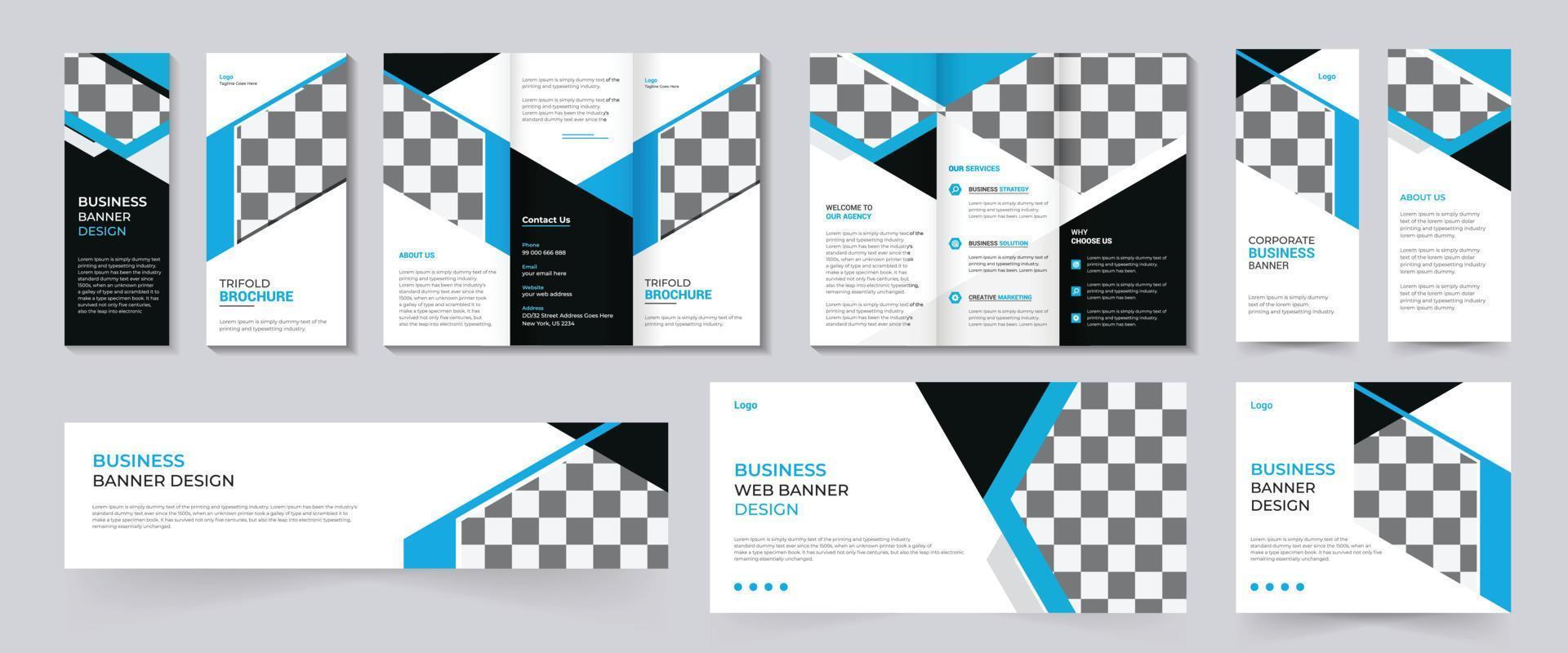 Modern and creative business trifold brochure design template with minimalist promotion layout. use for business catalog, leaflet, trifold flyer, web banner, annual report, profile and brochure design vector