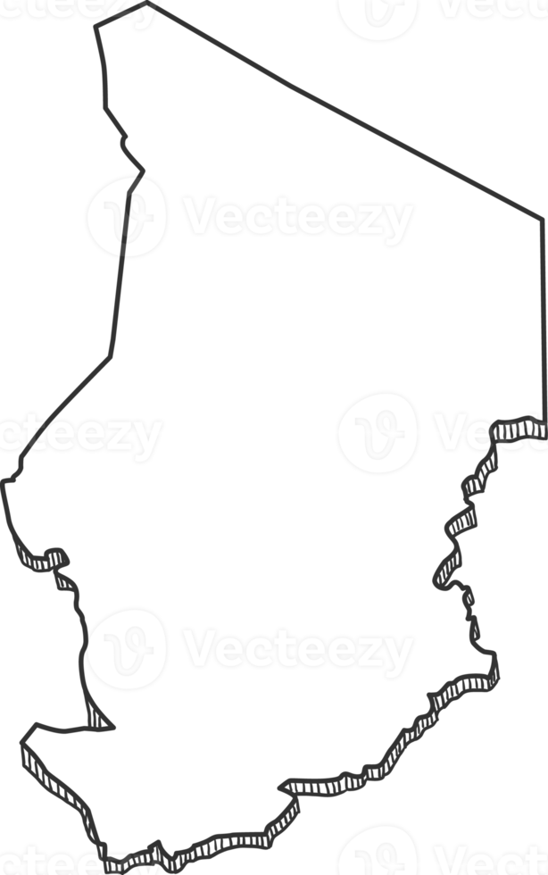 Hand Drawn of Chad 3D Map png