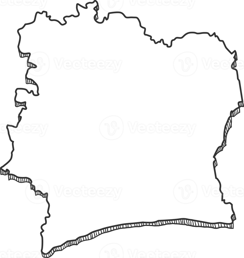 Hand Drawn of Cote d'Ivoire 3D Map png
