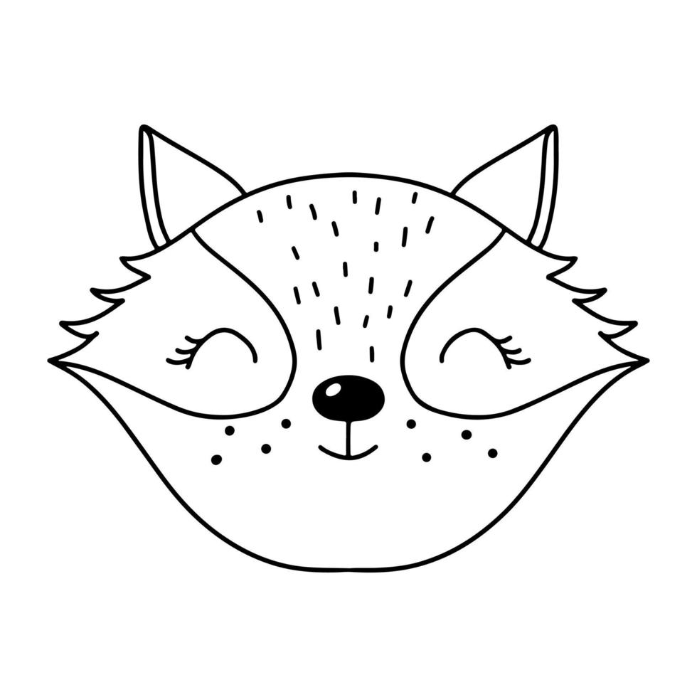 Cute fox face. Funny animal head icon. Hand drawn isolated vector illustration in doodle style on white background.