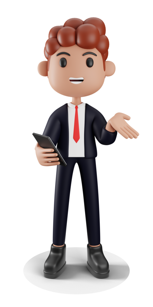 3d Businessman showing something while using mobile png