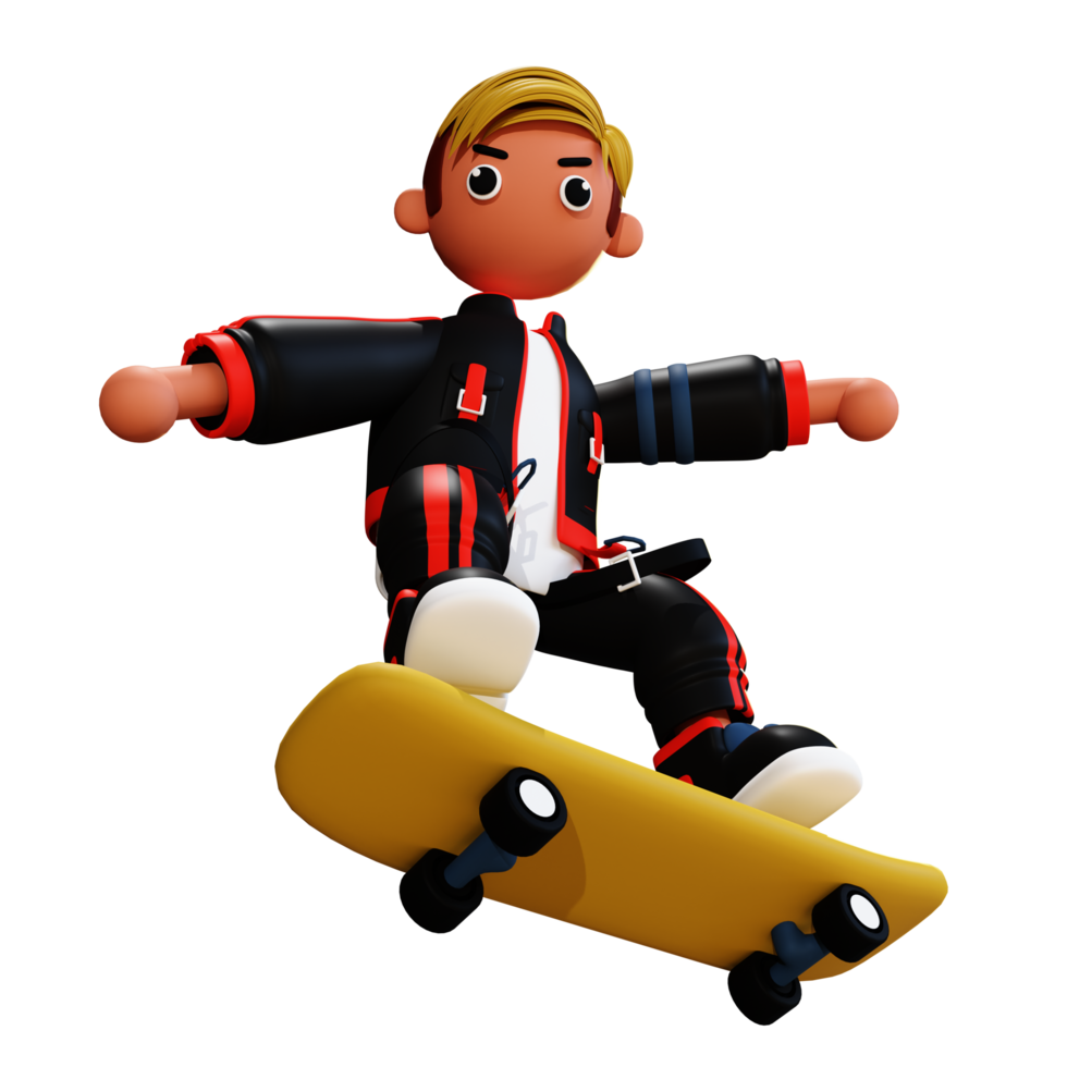 3d skateboarder karaktär illlustration png