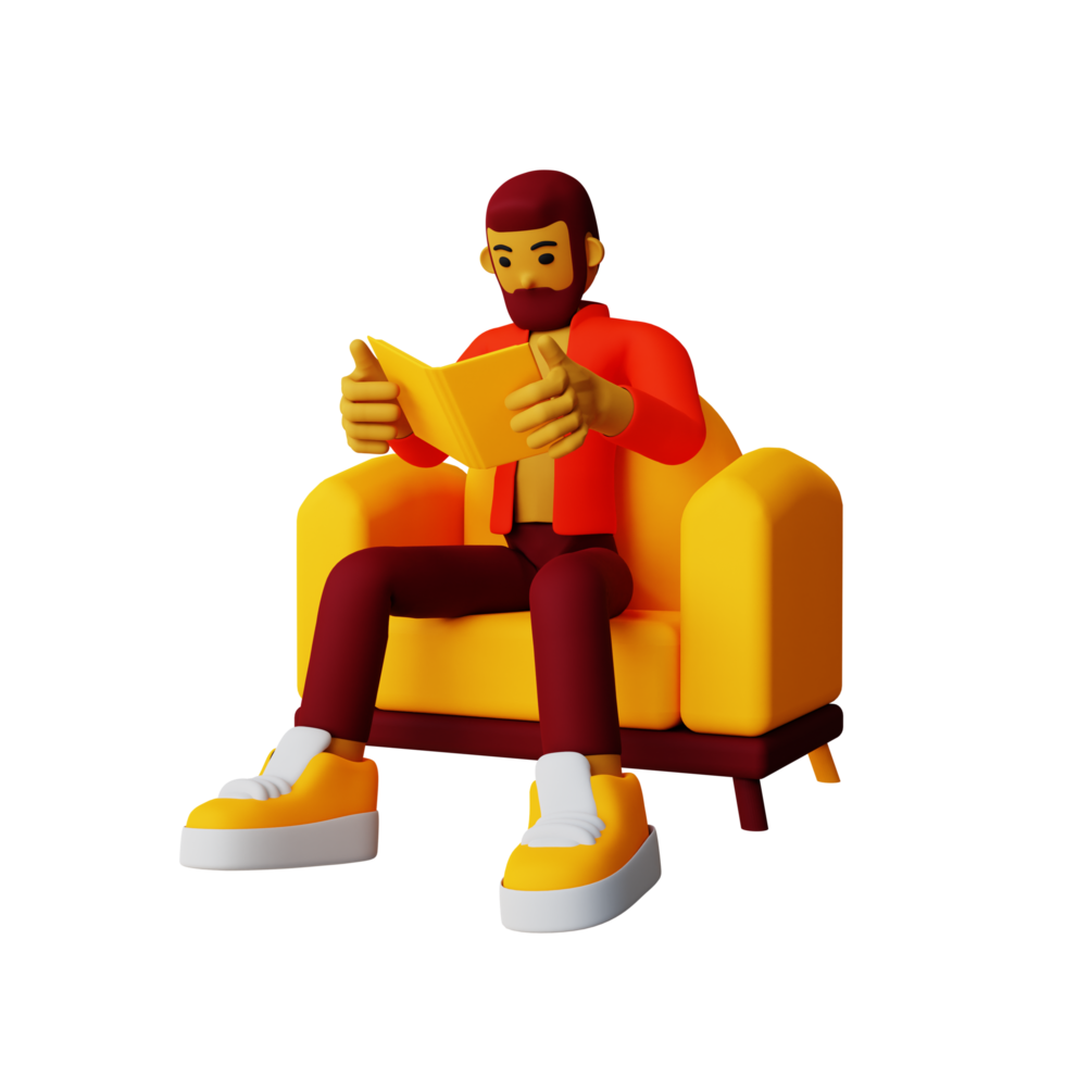 3d male reading book illustration png