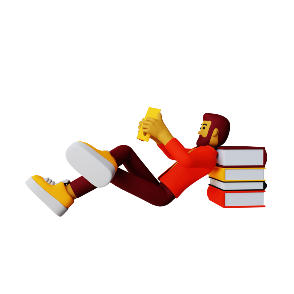 3d manlig läsning bok illustration png