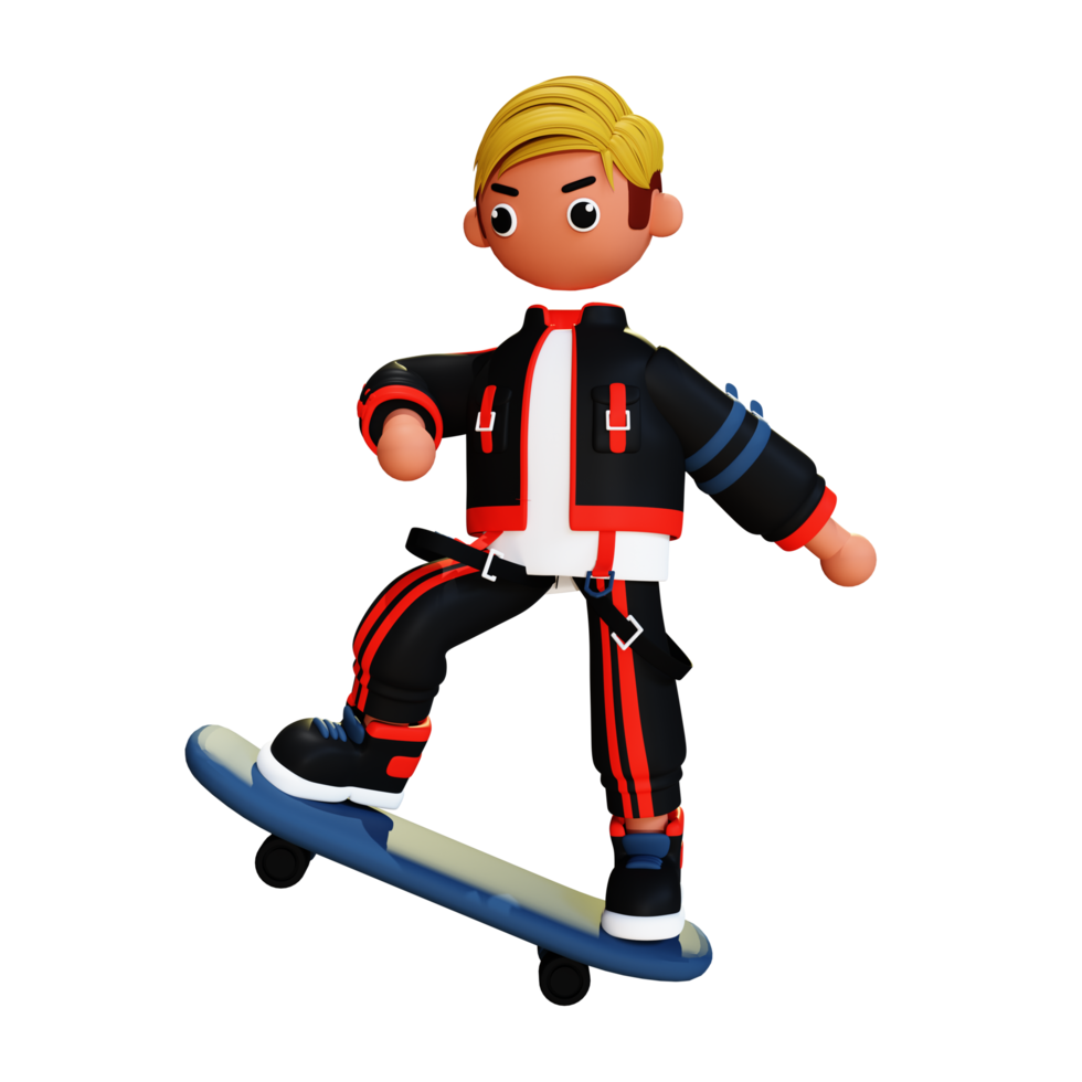 3d skateboarder character illlustration png