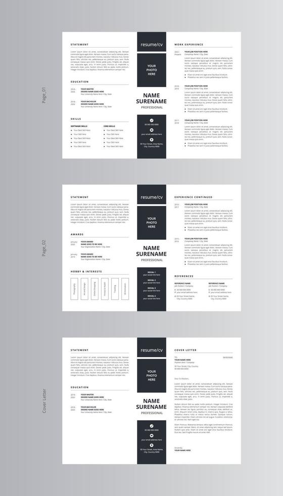 Landscape Resume or CV and Cover Letter Template vector