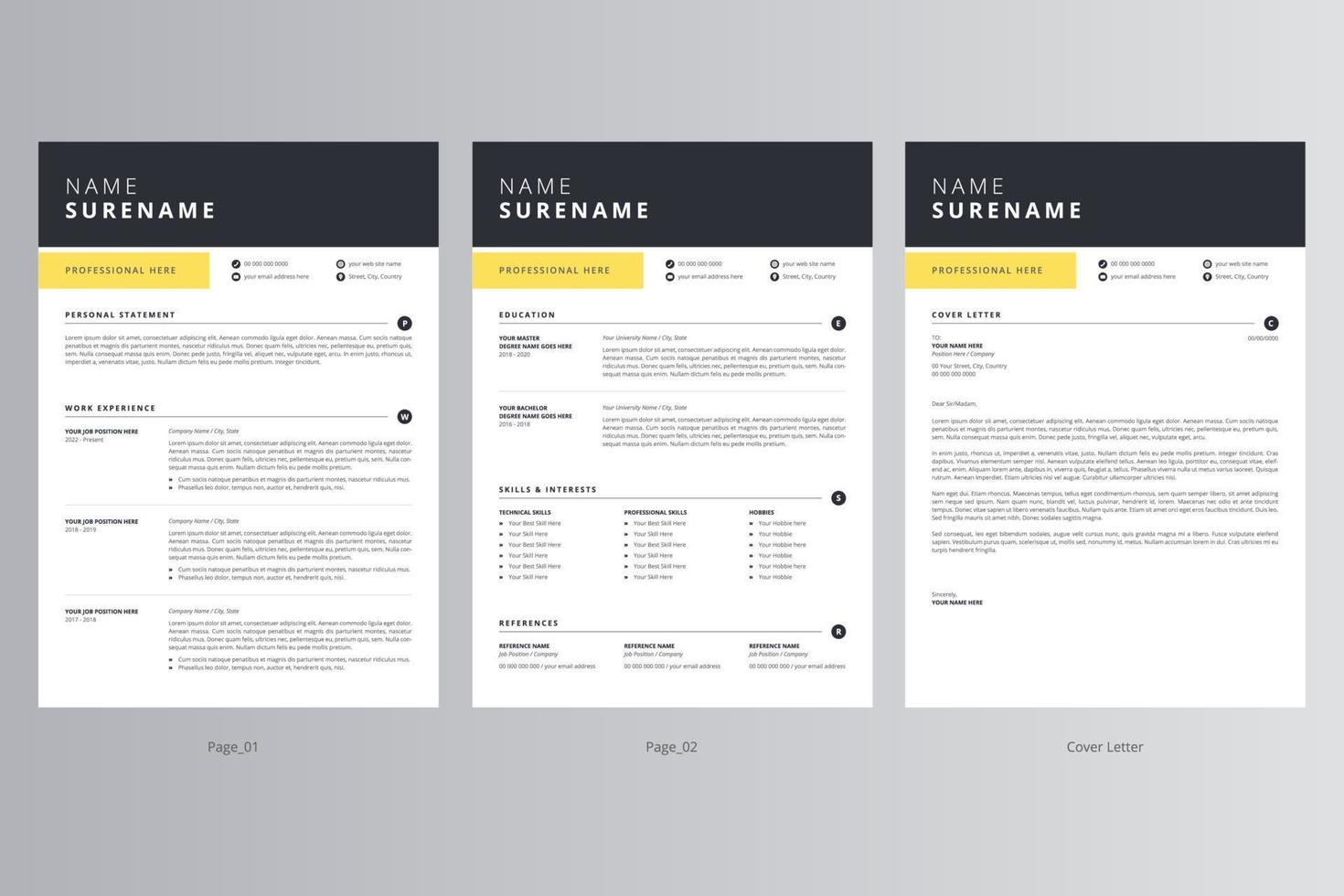 Professional Resume or CV and Cover Letter Template vector