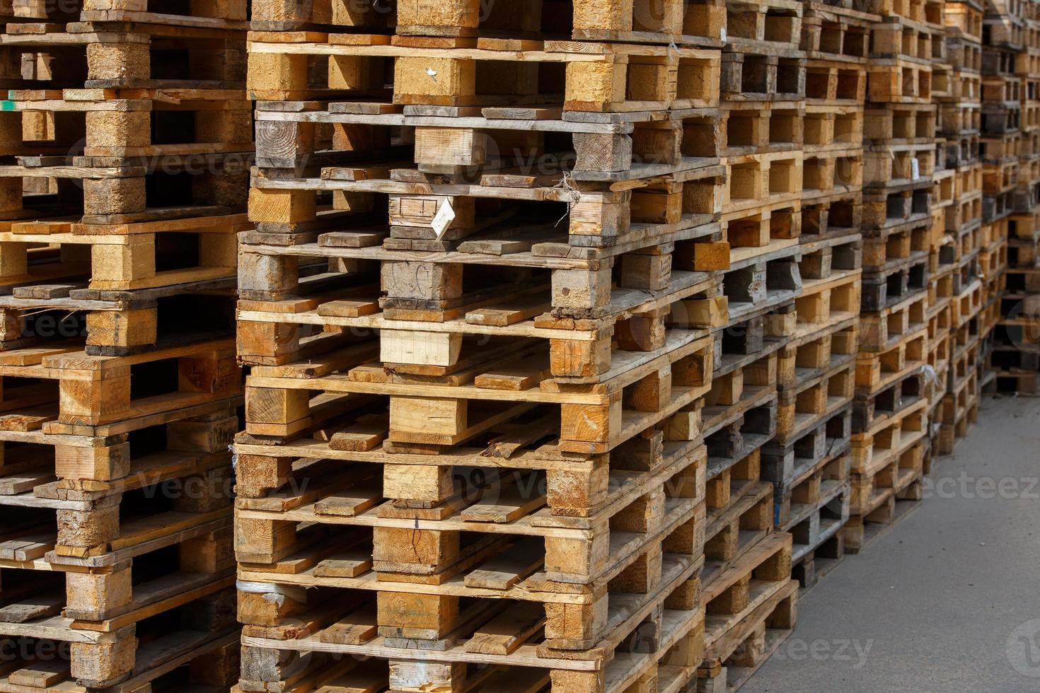 used wooden pallet stacks - perspective view from above photo