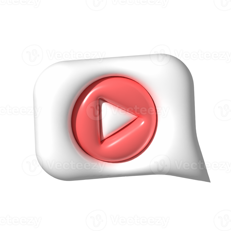 3D play video button speech bubble icon. Media player sign or symbol png