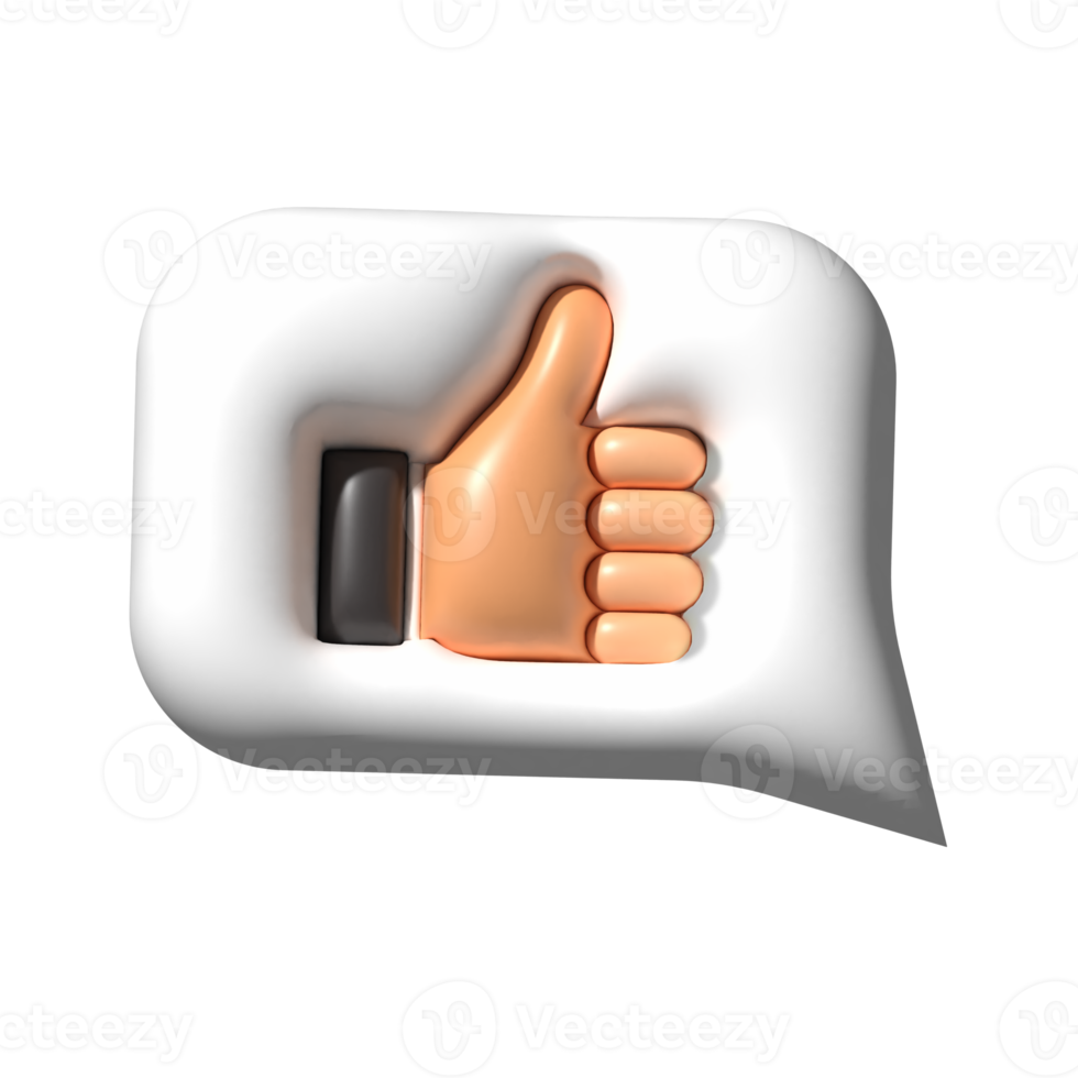 3D thumb up hand gesture speech bubble. Like sign social media icon png