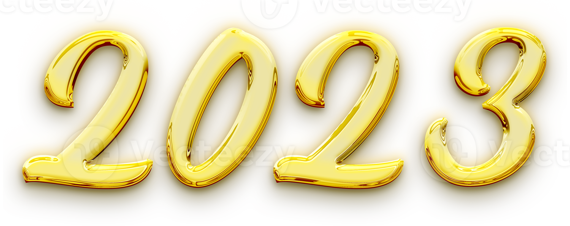 Golden volumetric 3D Text of the inscription 2023 isolated cut out png