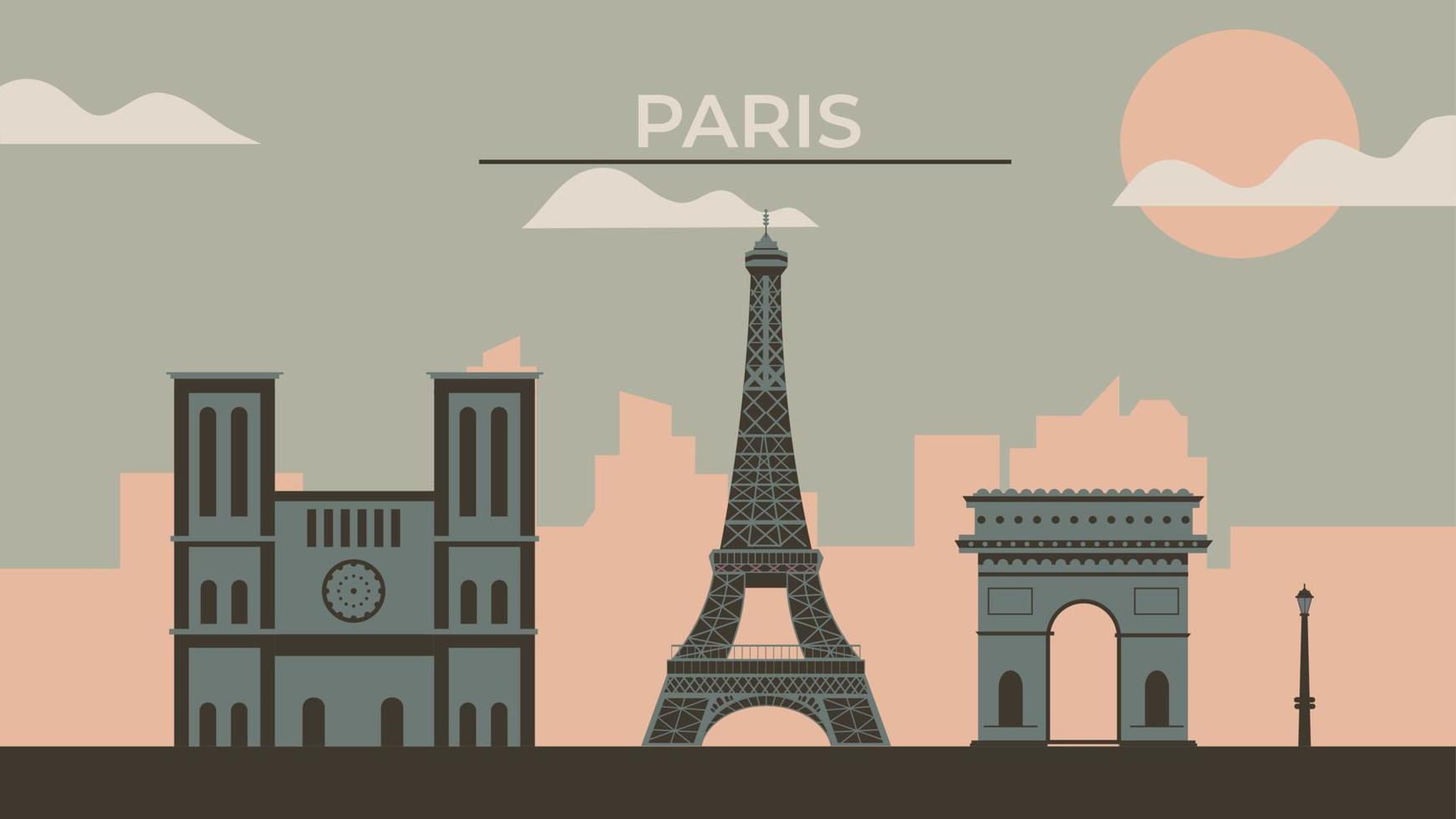 tarjeta de ilustración plana de la ciudad de parís vector