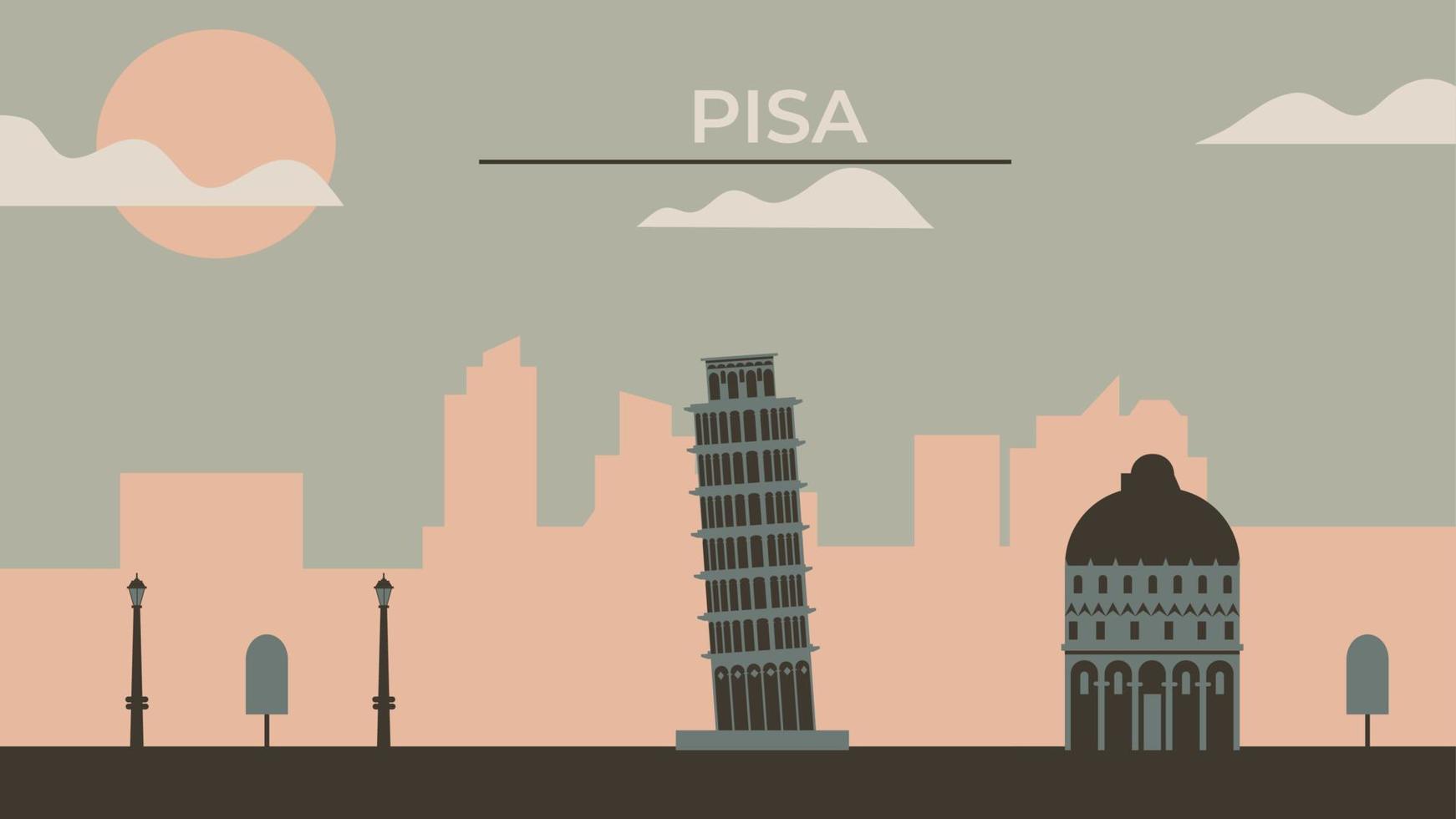 Pisa city flat illustration card vector